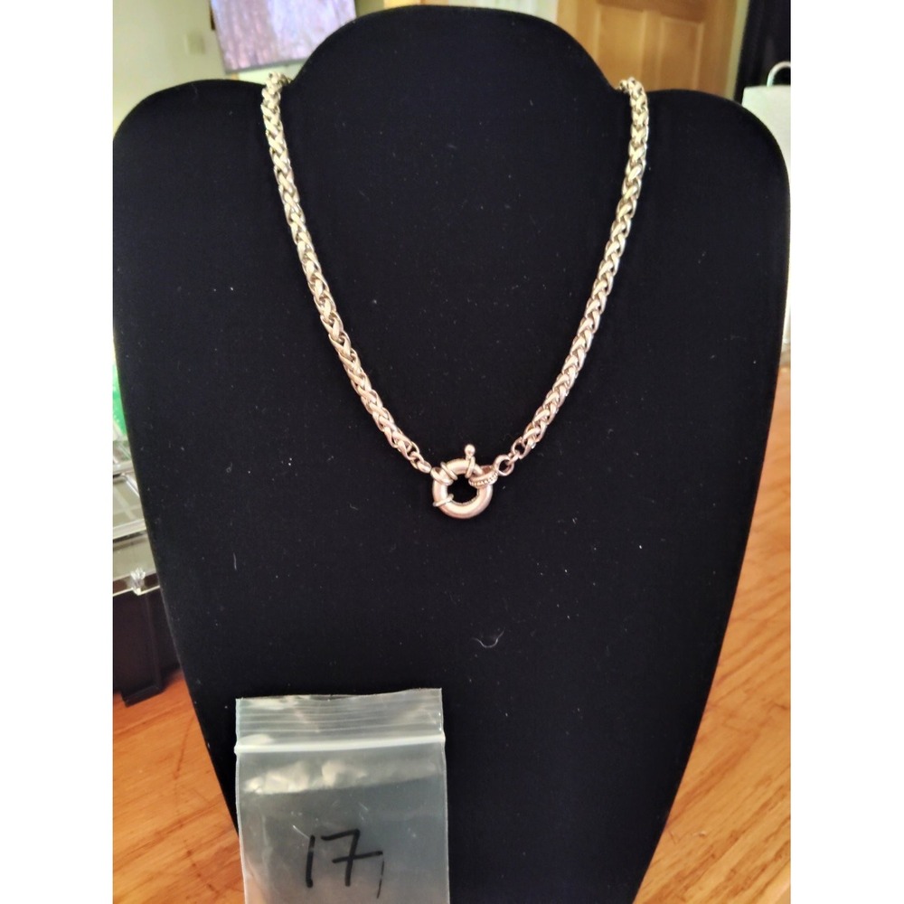 Woven Wheat Chain Necklace silver tone Chunky Spring Ring Clasp 19 Inch Womens